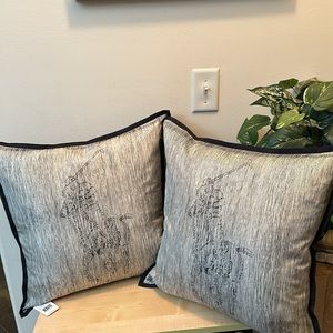 Ralph Lauren Modern Equestrian Bedding Blue Silk Pony Throw 20x20 Pillow - Two